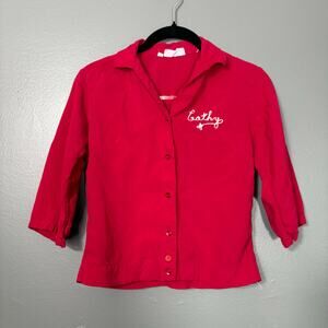 Ten Strike King Louie Vintage Red Bowling Shirt 60s Frito-Lay Cathy Chain Stitch